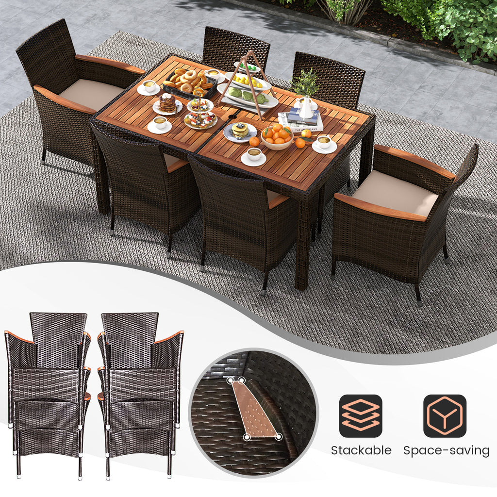 7 Pieces Garden Dining Patio Rattan Set with Cushions for Backyard