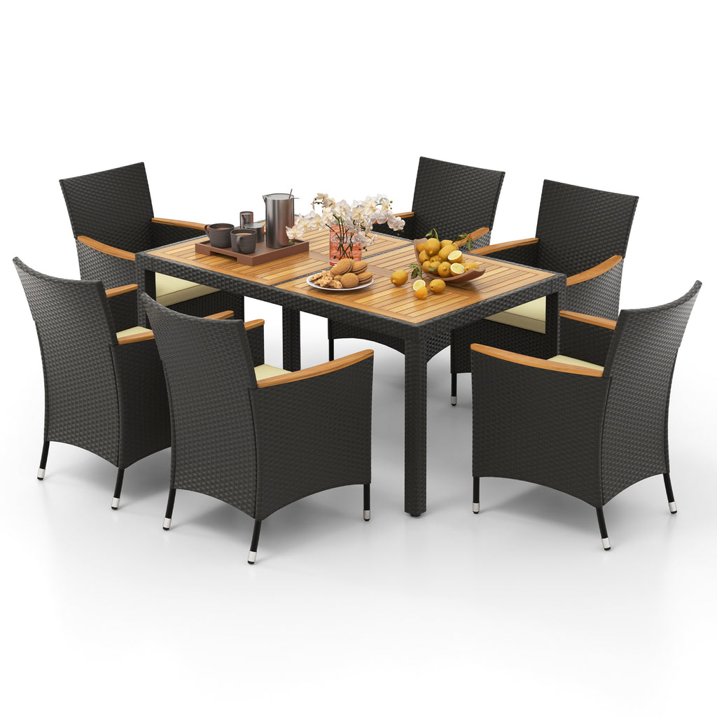 7 Pieces Outdoor Dining Set with Umbrella Hole for Backyard