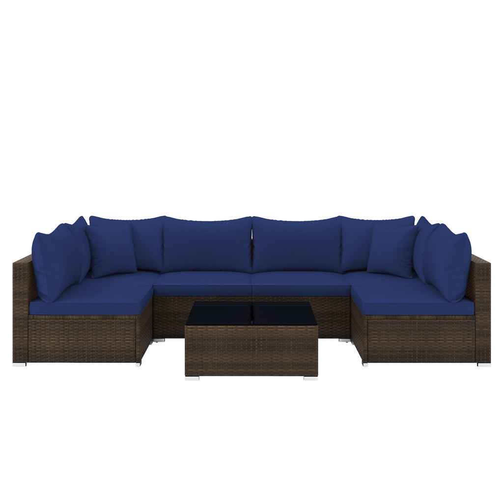 7 Pieces Patio Rattan Furniture Set with Sectional Sofa Cushions