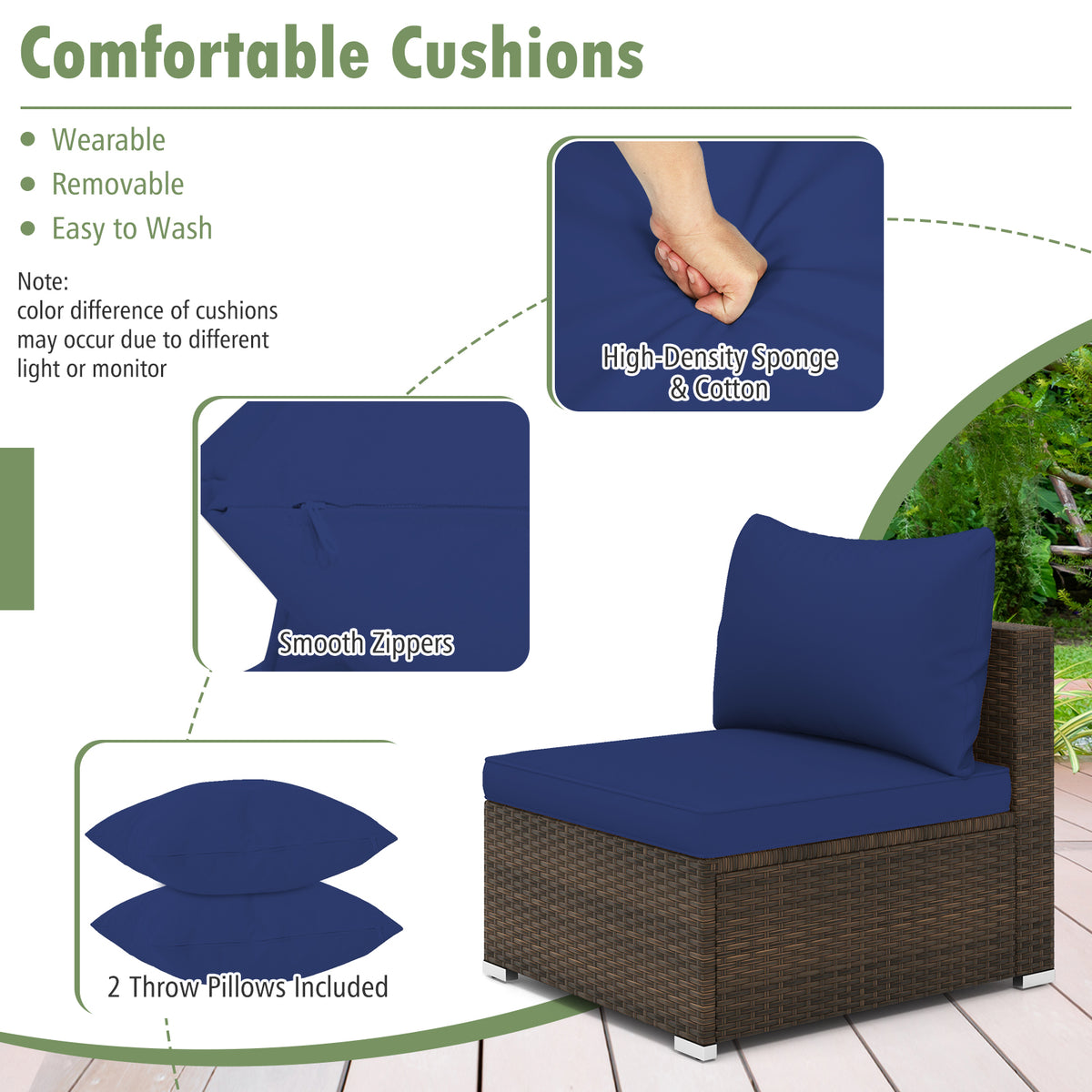 7 Pieces Patio Rattan Furniture Set with Sectional Sofa Cushions