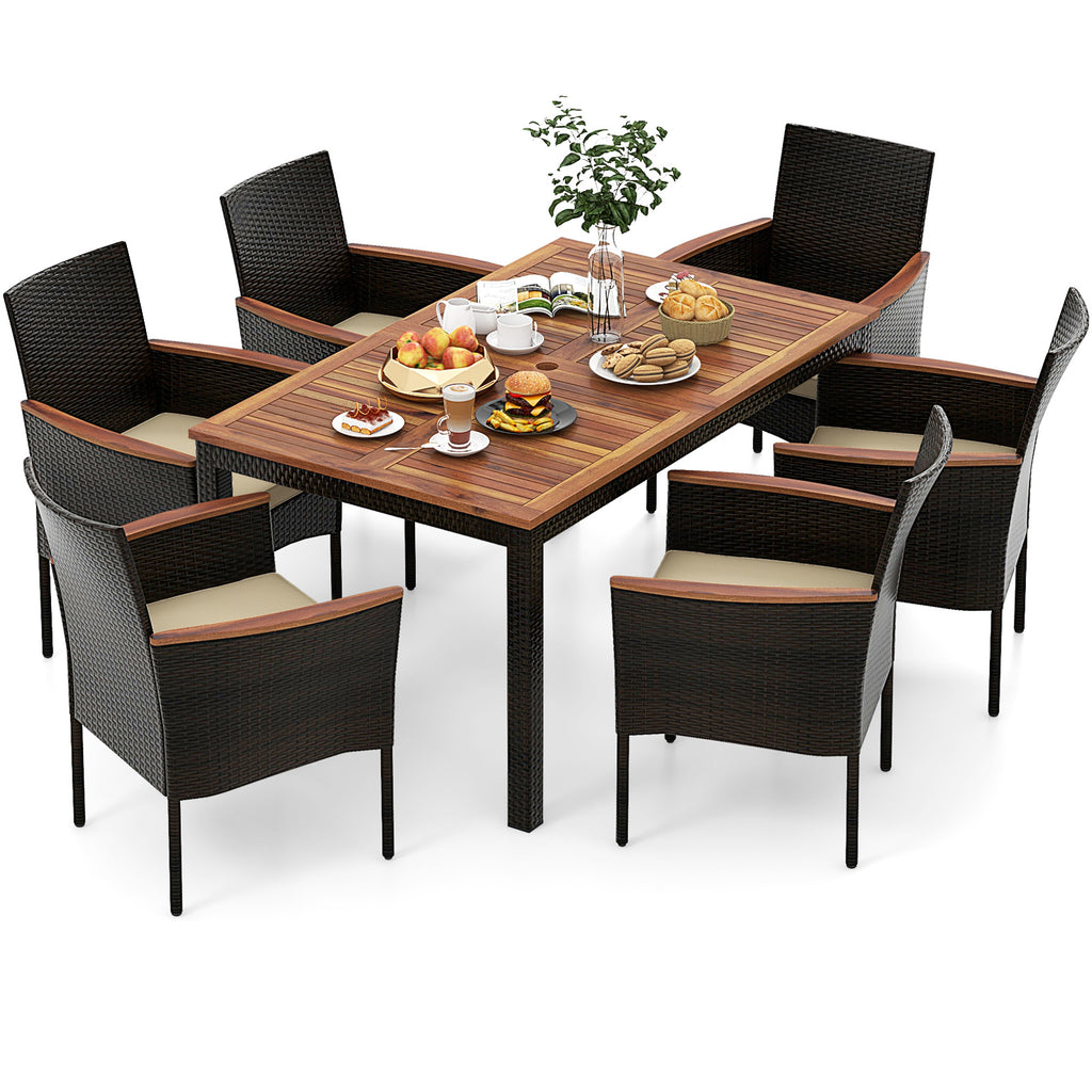 10-Piece Patio Dining Set for 8 with Umbrella - Brown