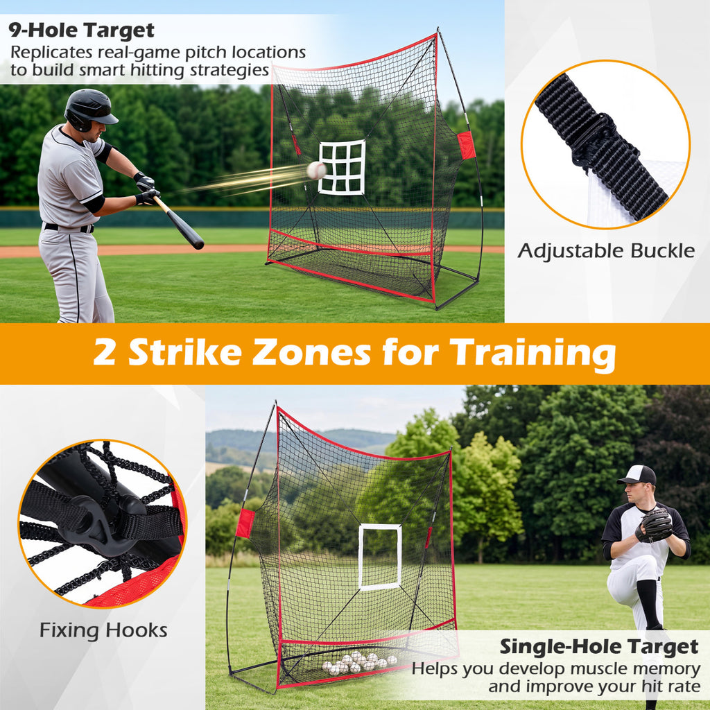 Baseball Practice Net with 2 Strike Zones & Ball Collection System - 7x7 FT Practice Training