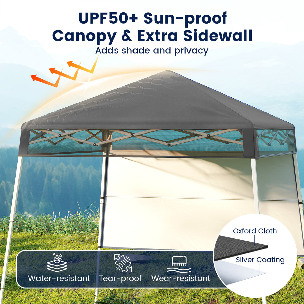 7 x 7 FT Pop-Up Canopy Tent with Center Lock - Gray Mesh
