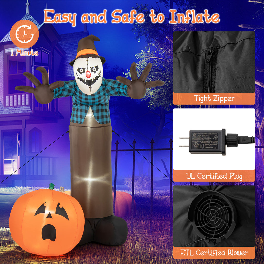 7 FT Inflatable Haunted Halloween Decor with LED Lights - Scarecrow Pumpkin Ghost