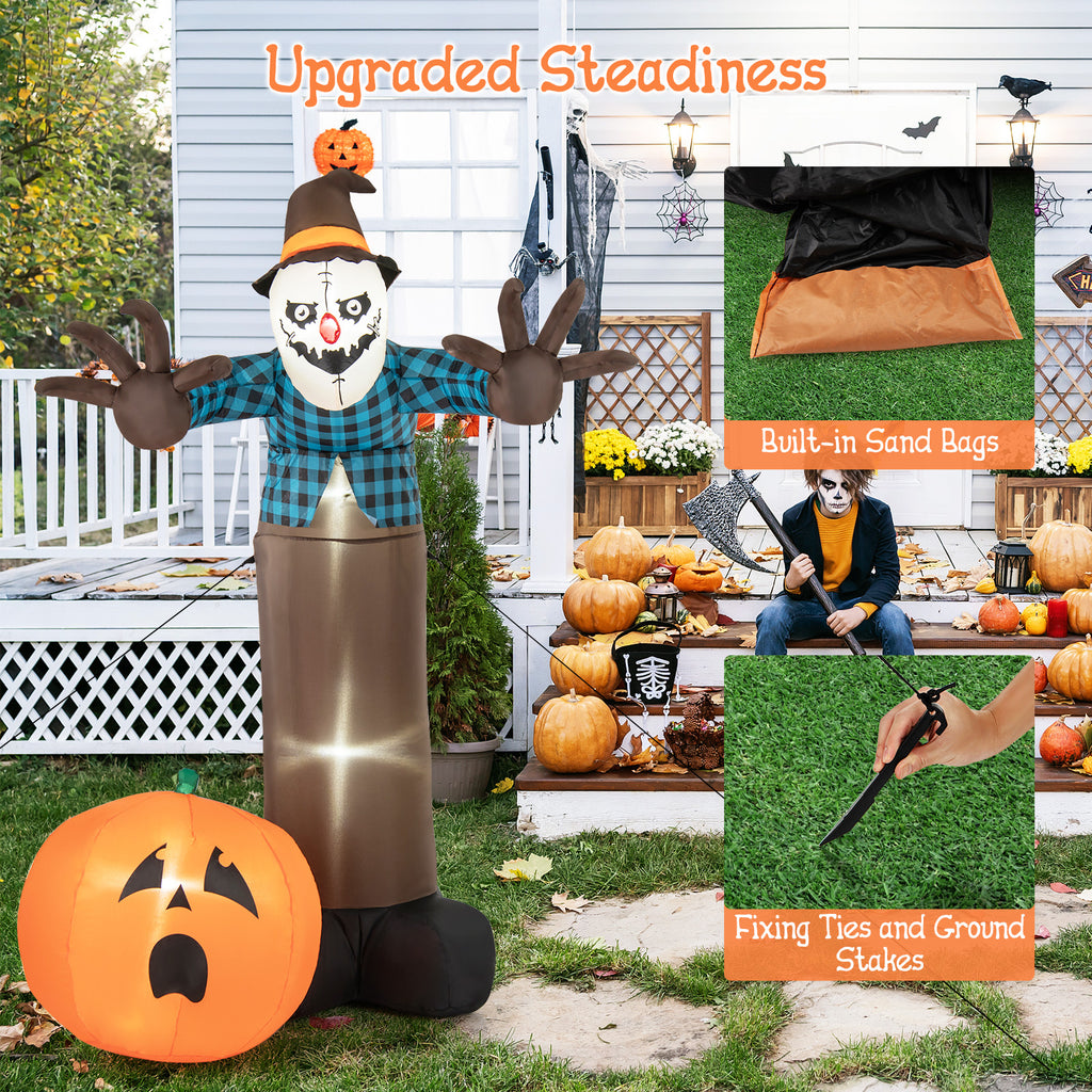 7 FT Inflatable Haunted Halloween Decor with LED Lights - Scarecrow Pumpkin Ghost