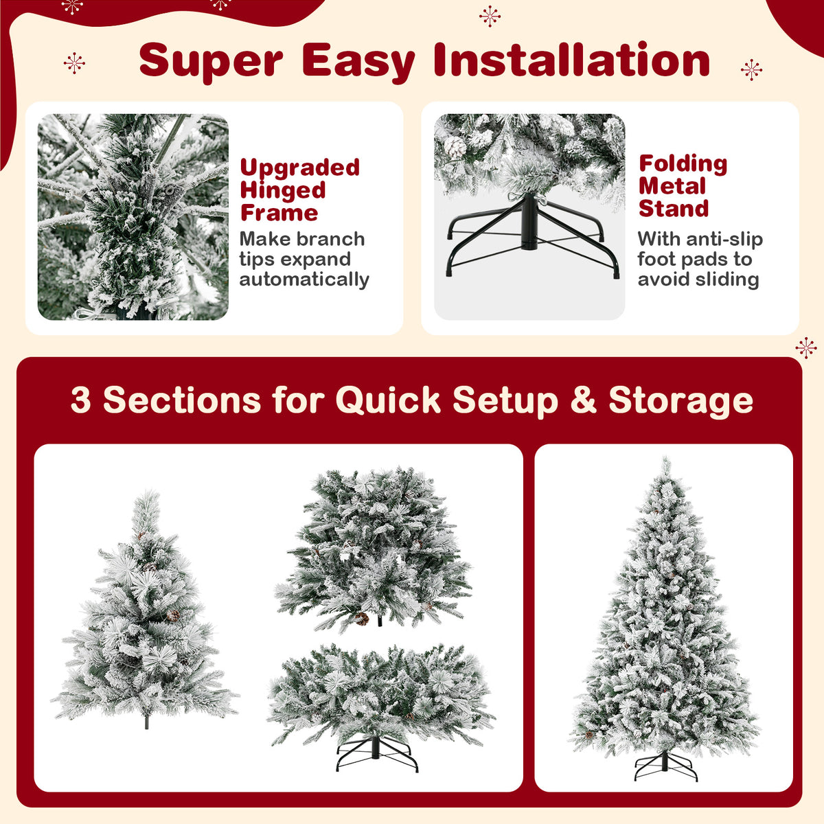 4.5/6/7 Feet Artificial Xmas Tree with Pine Needles and LED Lights - 7 ft