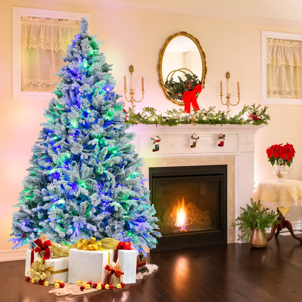 4.5/6/7 Feet Artificial Xmas Tree with Pine Needles and LED Lights - 7 ft