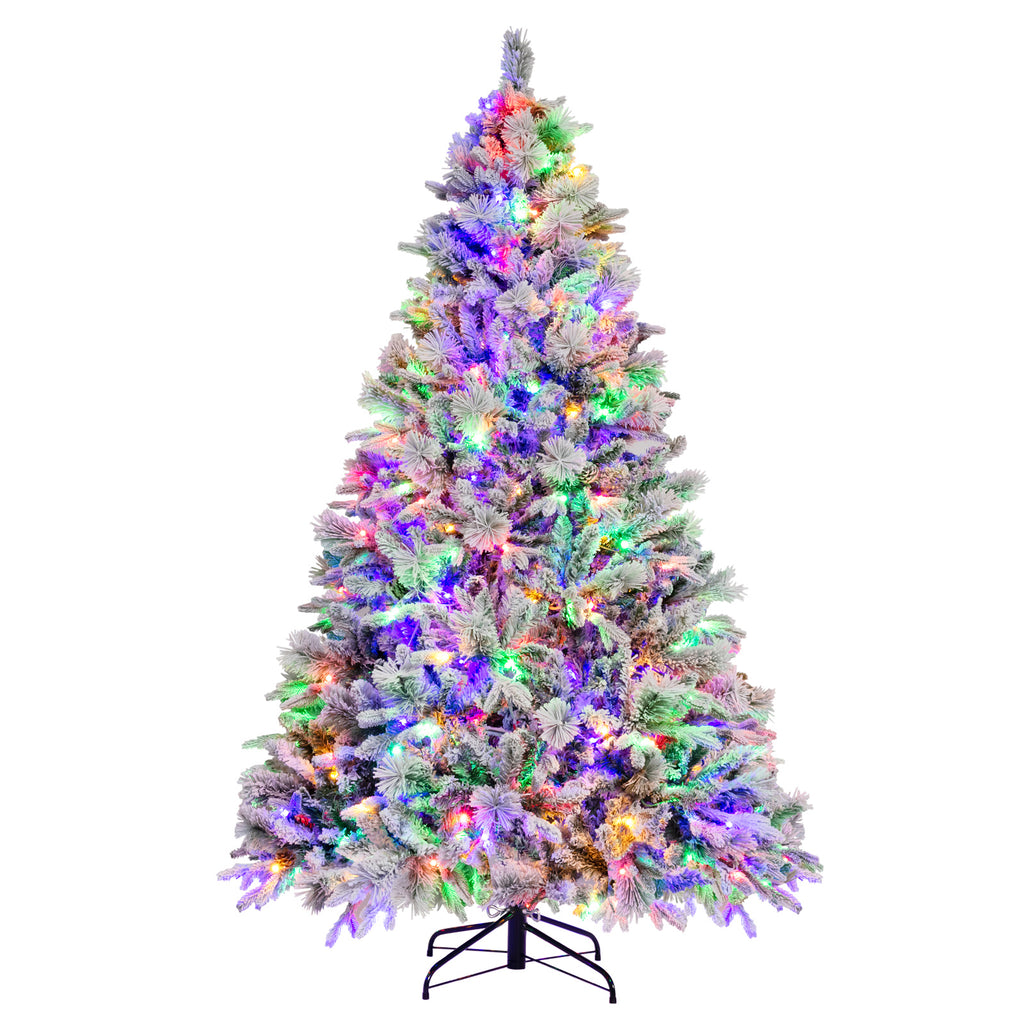 4.5/6/7 Feet Artificial Xmas Tree with Pine Needles and LED Lights - 7 ft