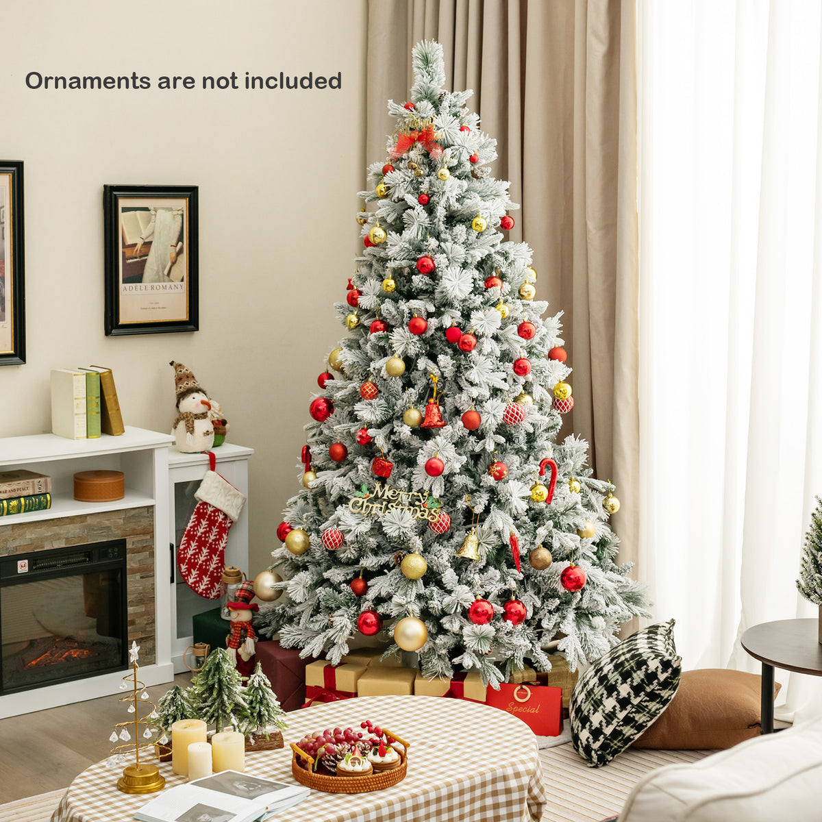 4.5/6/7 Feet Artificial Xmas Tree with Pine Needles and LED Lights - 7 ft