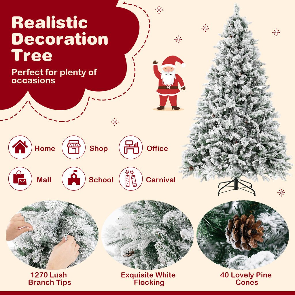 4.5/6/7 Feet Artificial Xmas Tree with Pine Needles and LED Lights - 7 ft