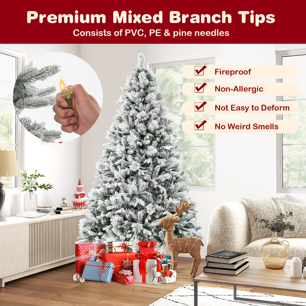 4.5/6/7 Feet Artificial Xmas Tree with Pine Needles and LED Lights - 7 ft