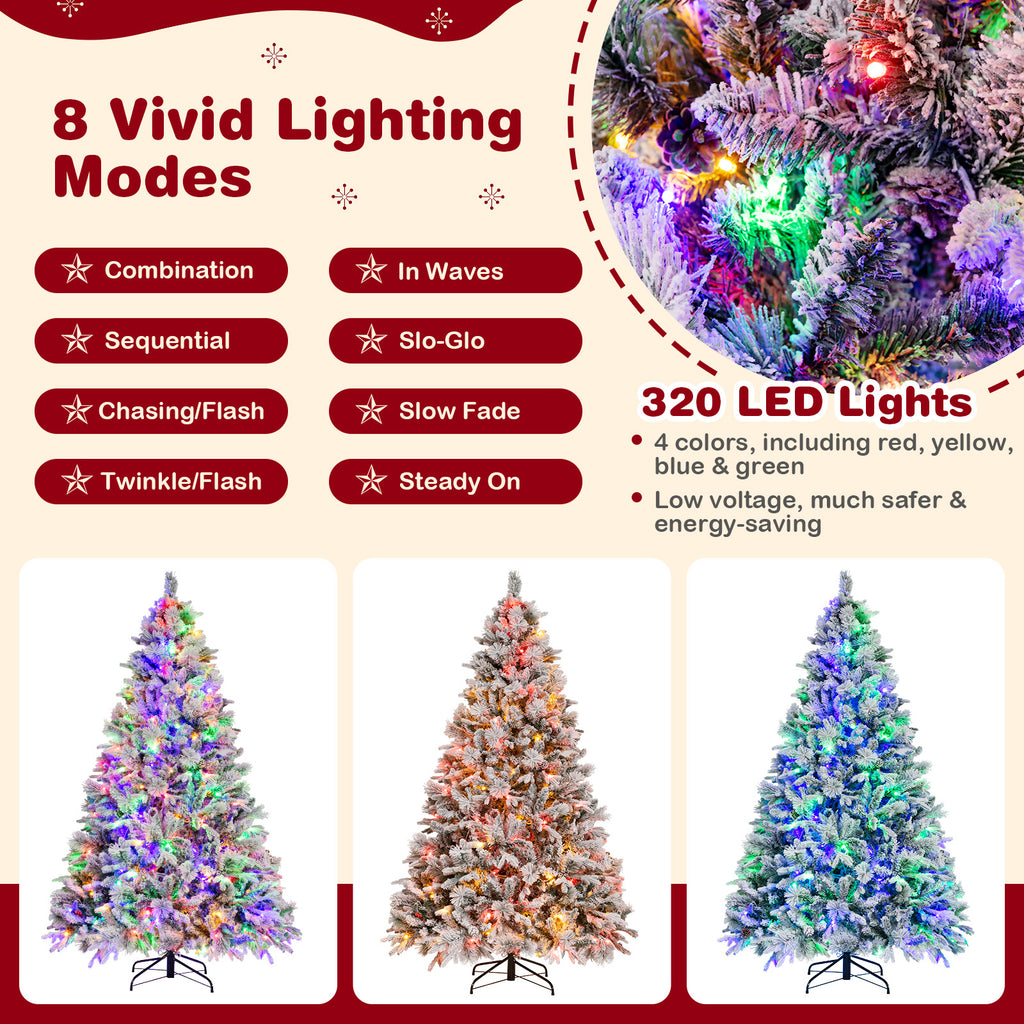 4.5/6/7 Feet Artificial Xmas Tree with Pine Needles and LED Lights - 7 ft