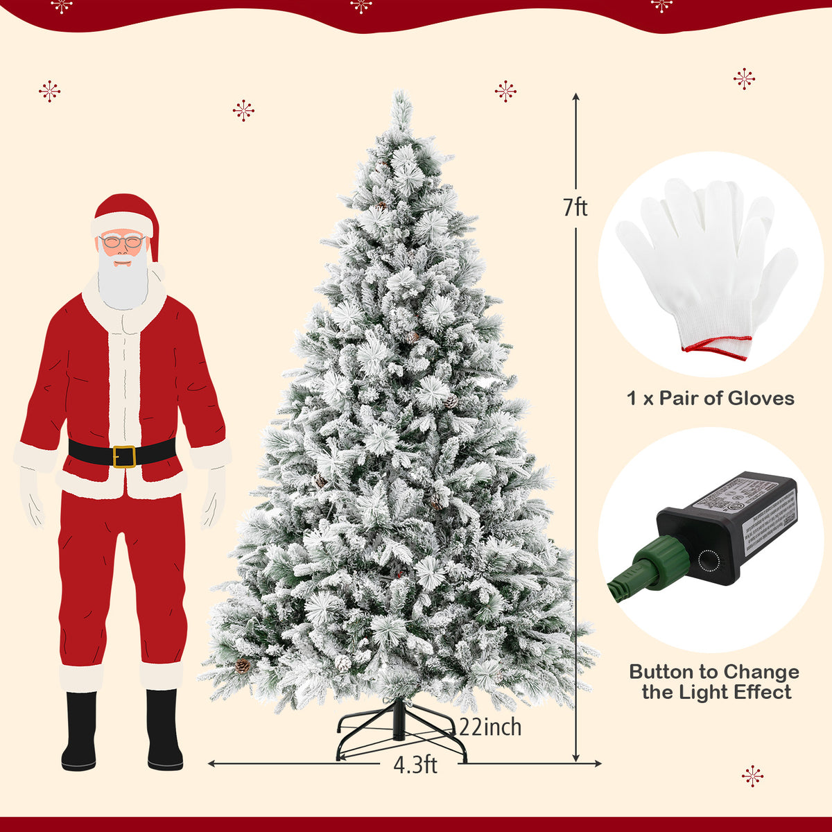 4.5/6/7 Feet Artificial Xmas Tree with Pine Needles and LED Lights - 7 ft
