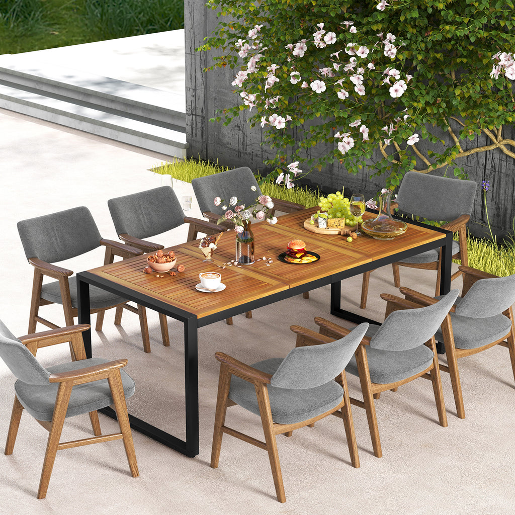 79 Inch Acacia Wood Patio Table with 1.9 Umbrella Hole for Garden and