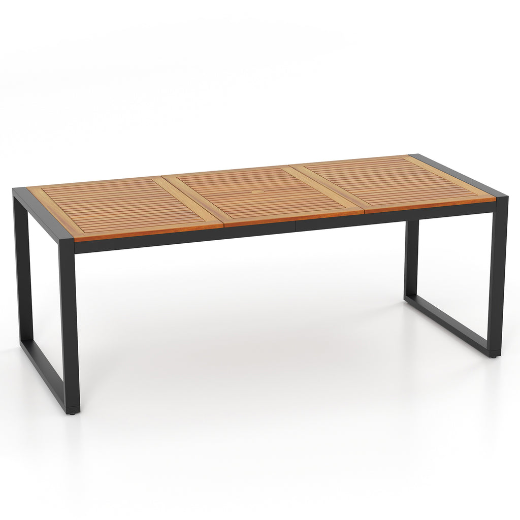 79 Inch Acacia Wood Patio Table with 1.9 Umbrella Hole for Garden and