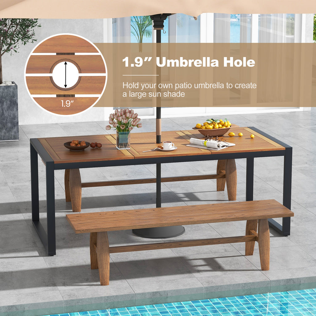 79 Inch Acacia Wood Patio Table with 1.9 Umbrella Hole for Garden and
