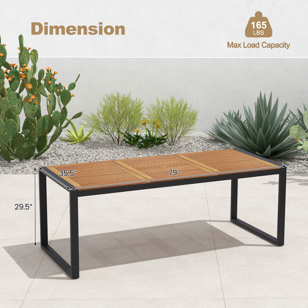79 Inch Acacia Wood Patio Table with 1.9 Umbrella Hole for Garden and