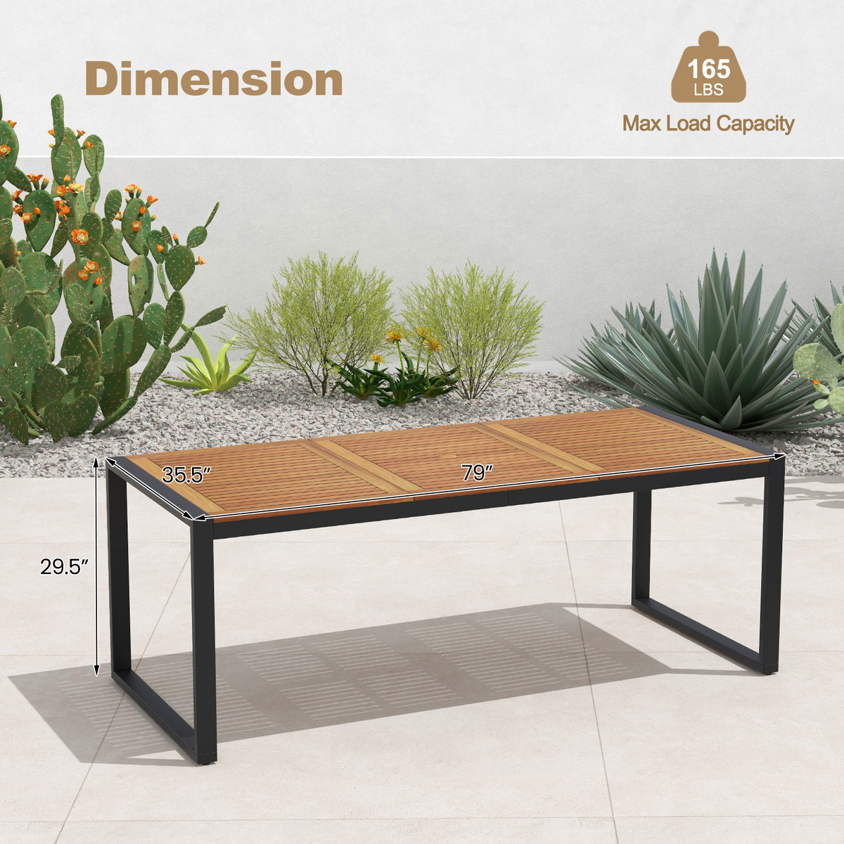 79 Inch Acacia Wood Patio Table with 1.9 Umbrella Hole for Garden and