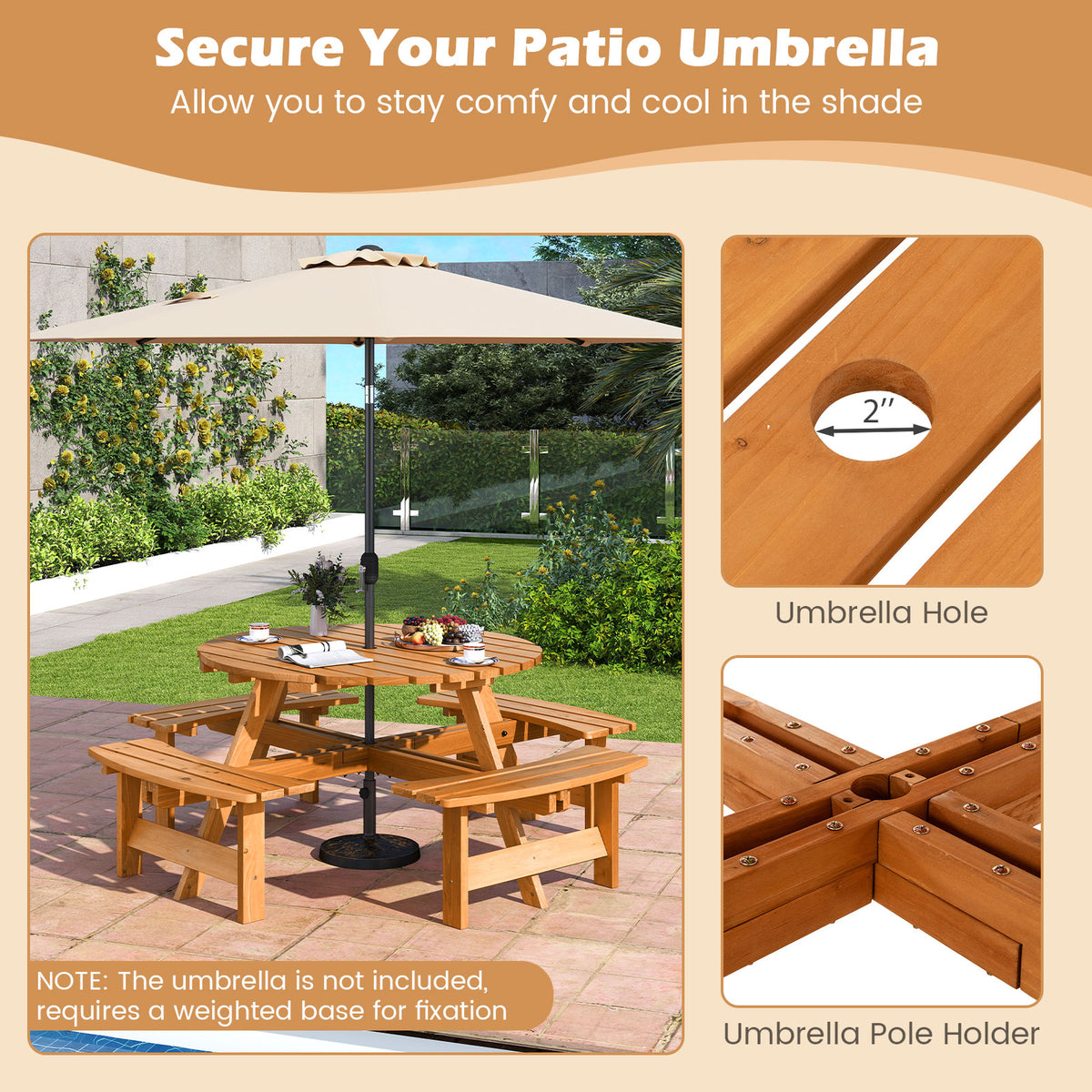 8-Person Round Picnic Table Set Circular Patio Dining Camping with