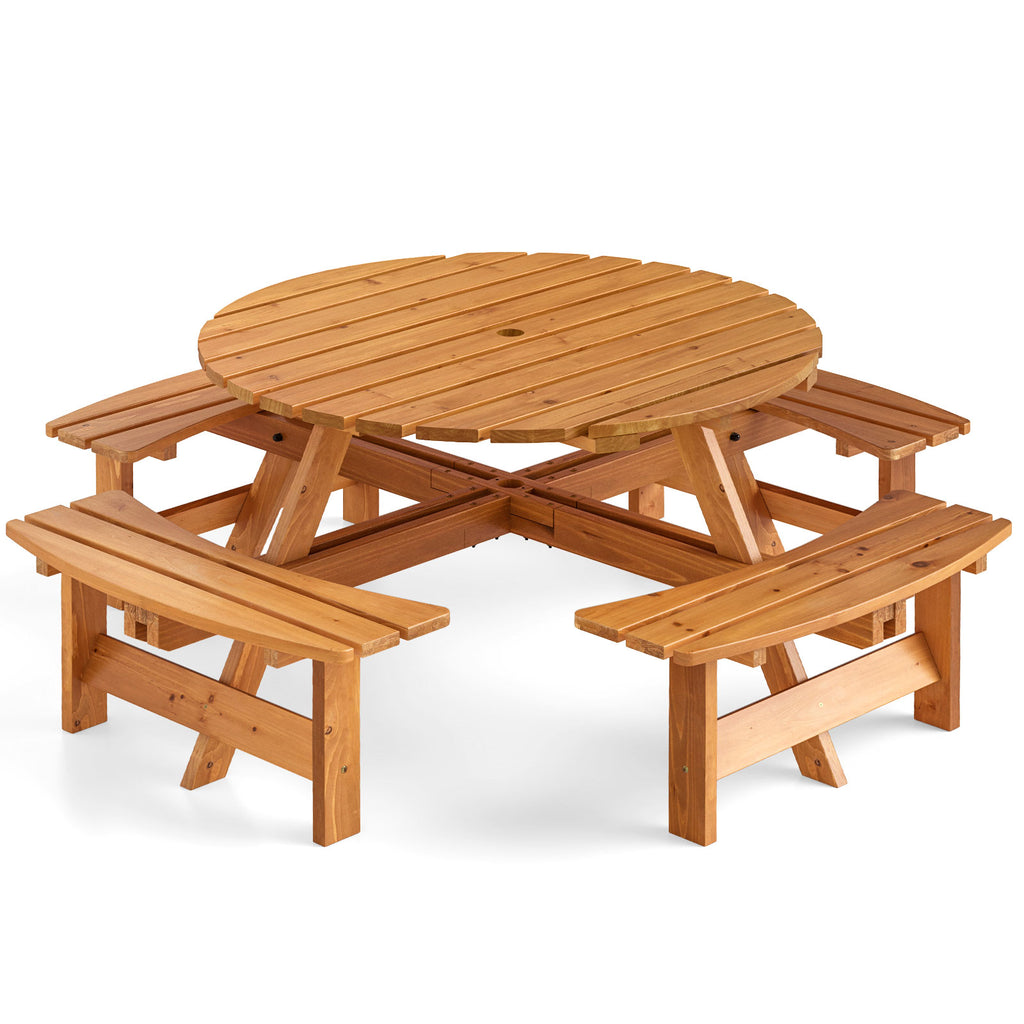 8-Person Round Picnic Table Set Circular Patio Dining Camping with