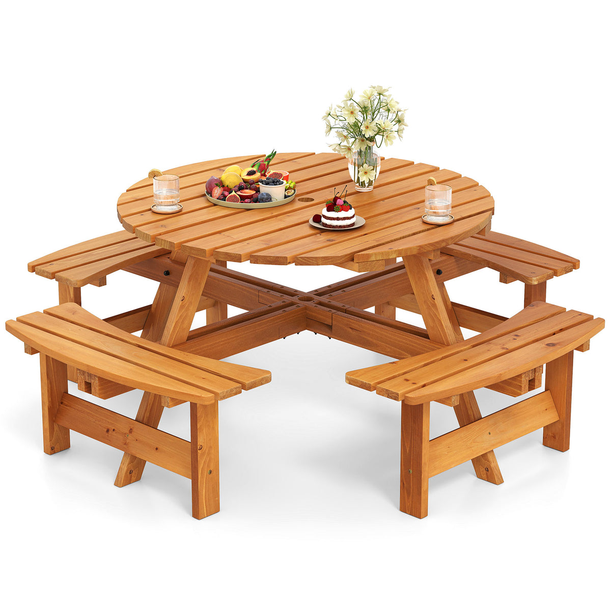 8-Person Round Picnic Table Set Circular Patio Dining Camping with