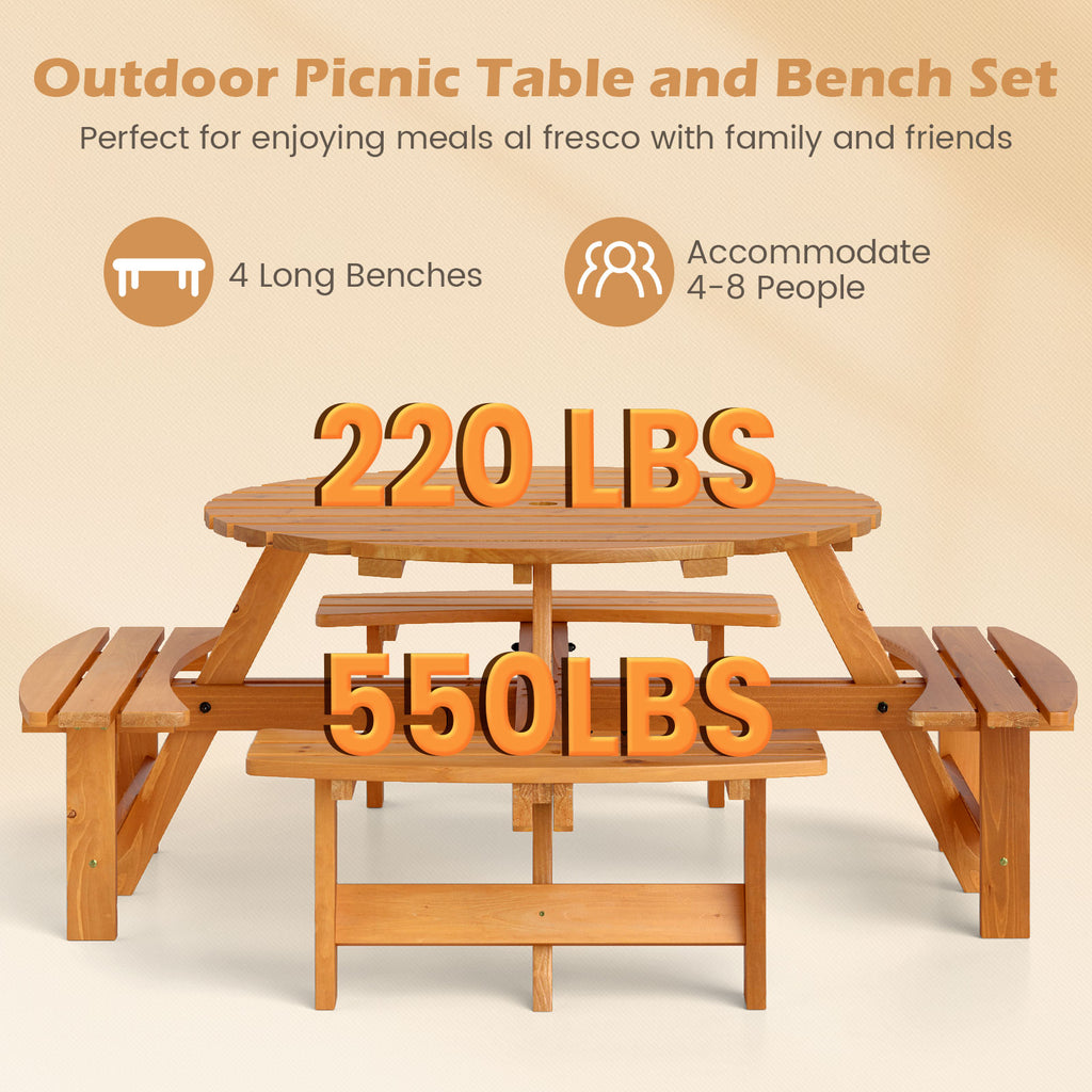 8-Person Round Picnic Table Set Circular Patio Dining Camping with
