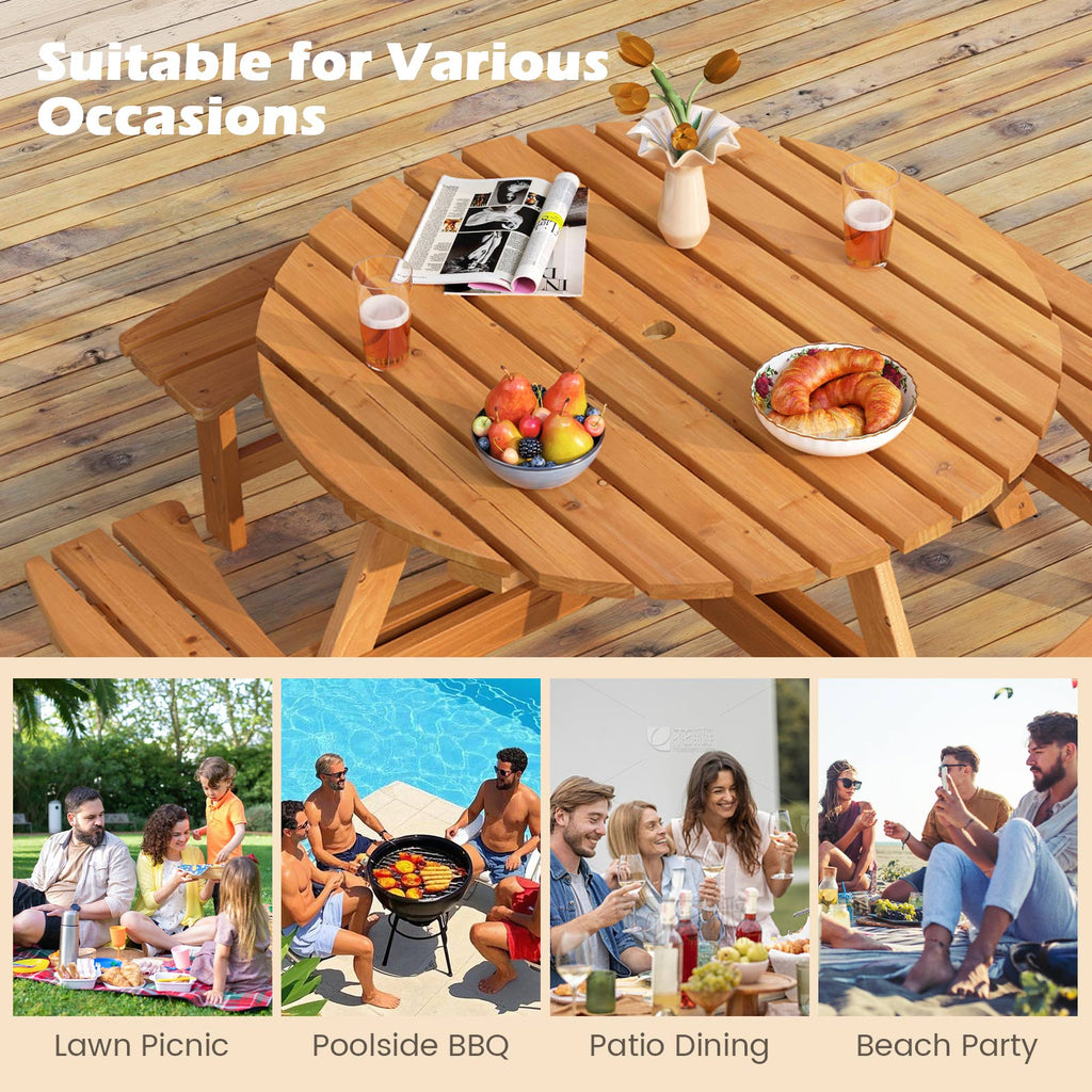 8-Person Round Picnic Table Set Circular Patio Dining Camping with