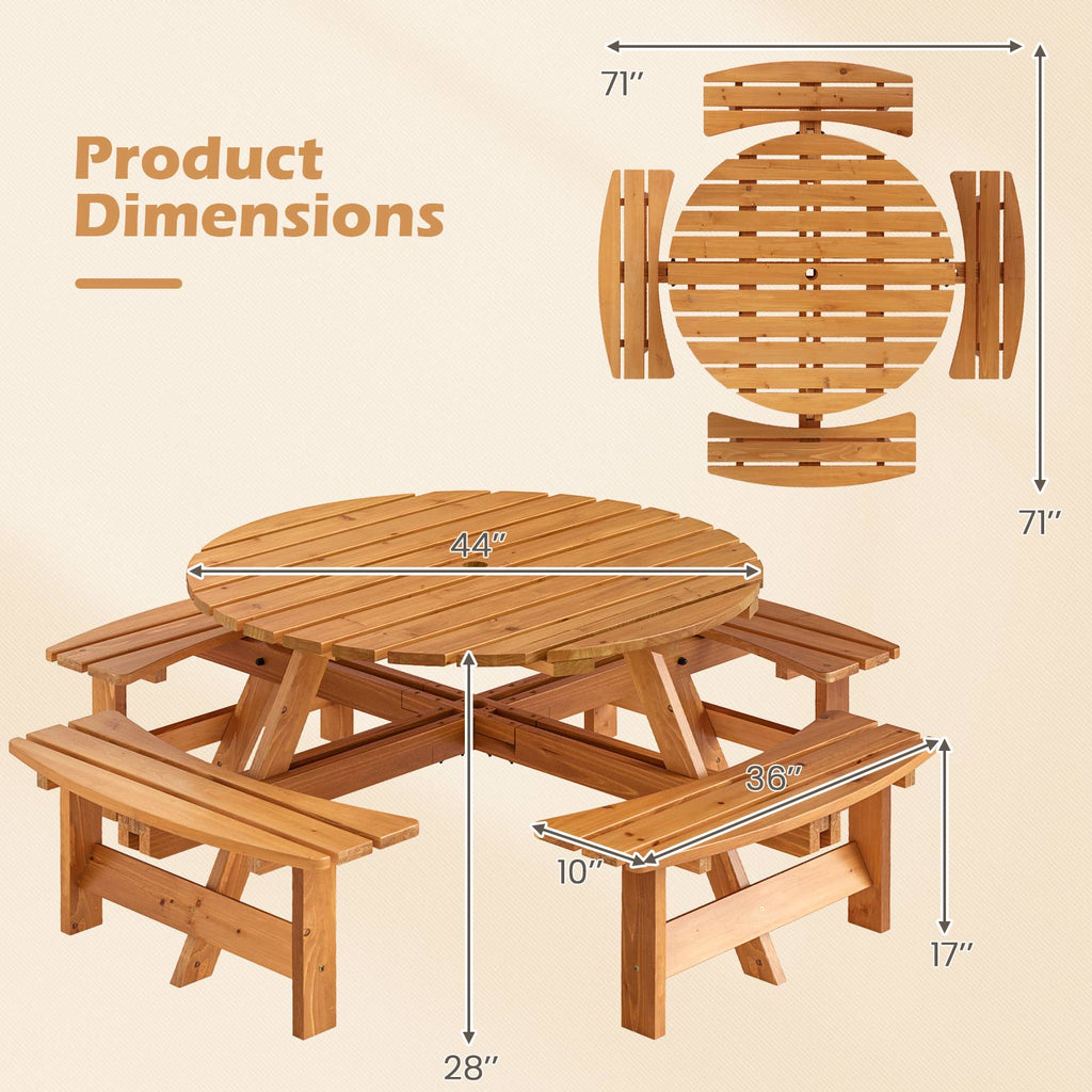 8-Person Round Picnic Table Set Circular Patio Dining Camping with