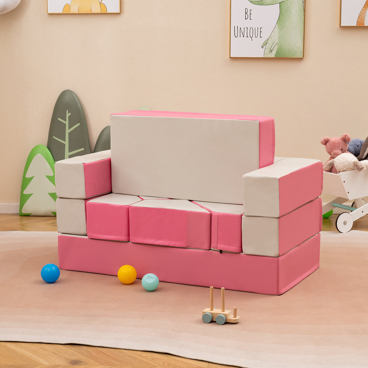 Kids Climb and Crawl Foam Playset - 8 Pieces 4-in-1 Pink Style 2