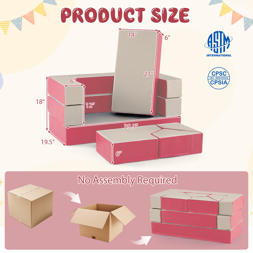 Kids Climb and Crawl Foam Playset - 8 Pieces 4-in-1 Pink Style 2