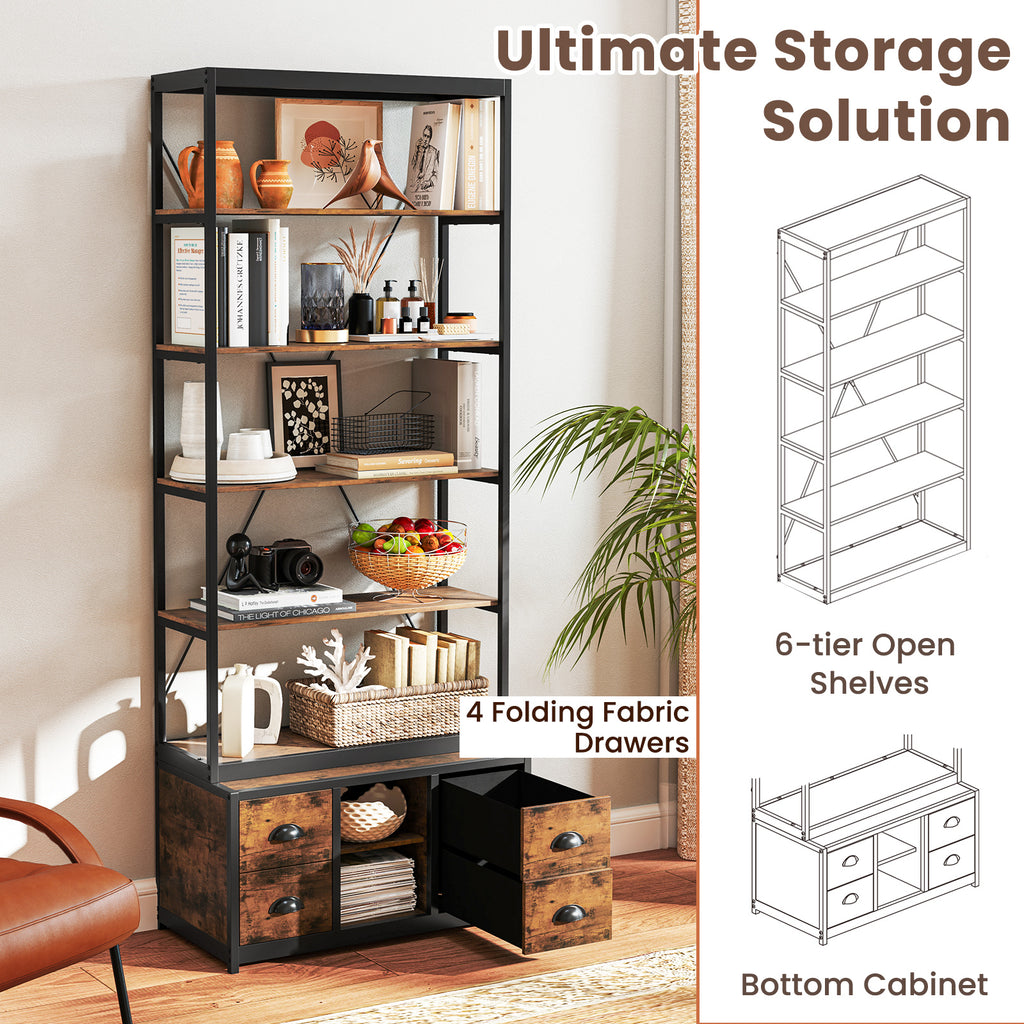 8-tier Bookshelf with 4 Fabric Drawers and Heavy-duty Metal Frame
