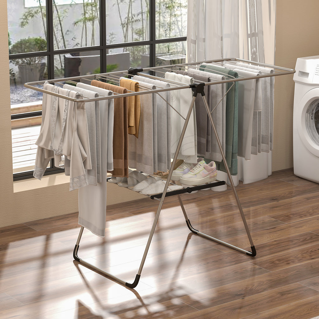 2-Tier Laundry Drying Rack with Shoe Rack - Aluminum