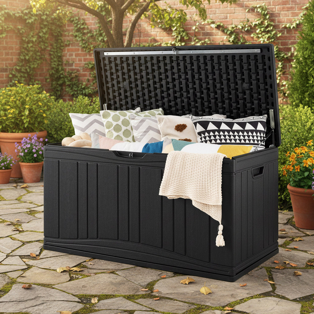 80 Gallon Outdoor Deck Box with Lockable Lid for Garden Tools Cushions
