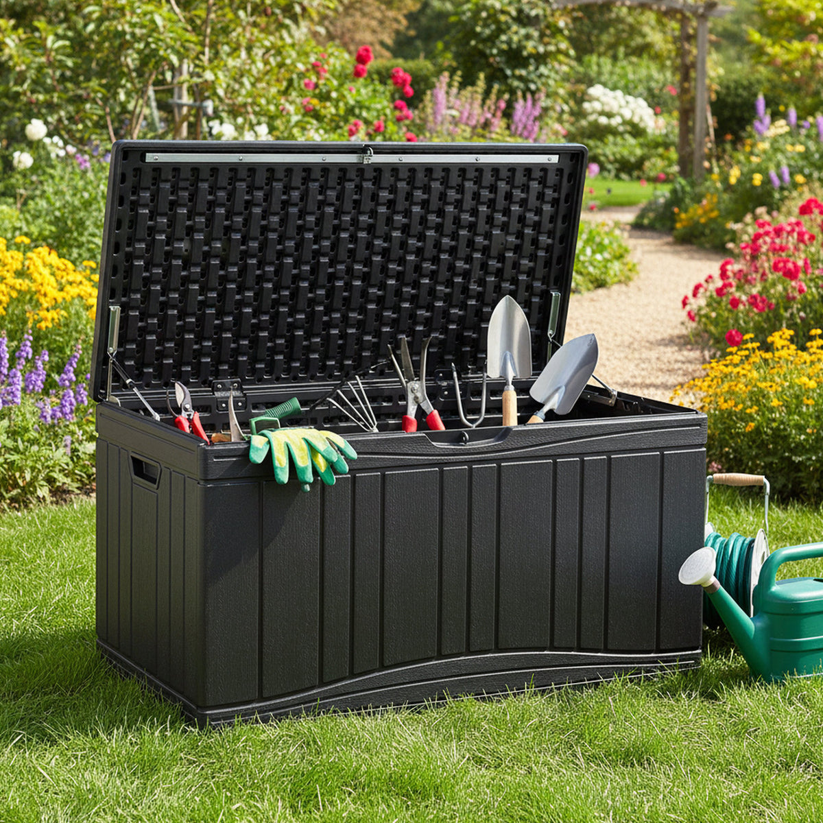 80 Gallon Outdoor Deck Box with Lockable Lid for Garden Tools Cushions