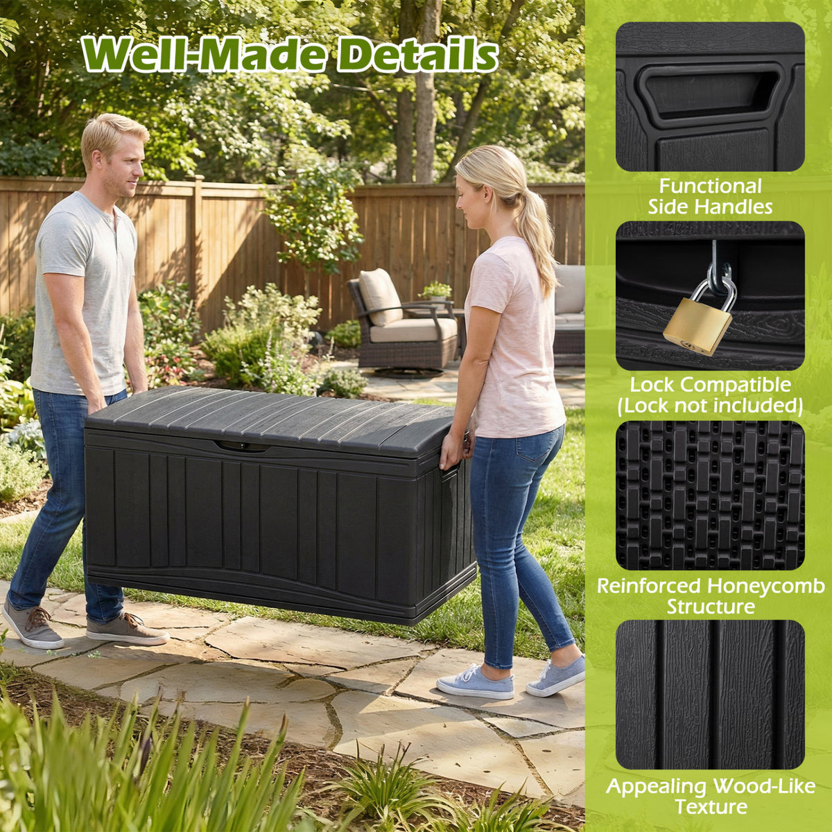 80 Gallon Outdoor Deck Box with Lockable Lid for Garden Tools Cushions