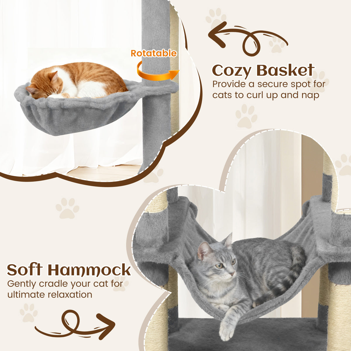 80 Inches Tall Cat Tree with 2 Large Condos, Perches & Dangling Toys - Light Gray