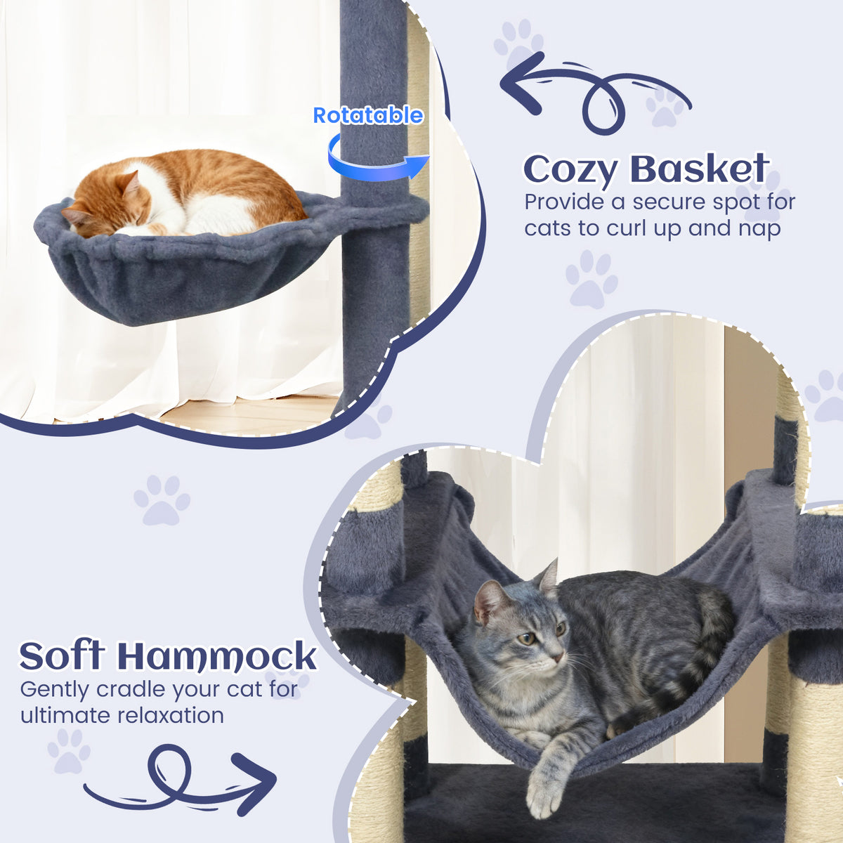80 Inch Tall Cat Tree with 2 Large Condos, Dangling Toys & Wall Secures - Dark Gray