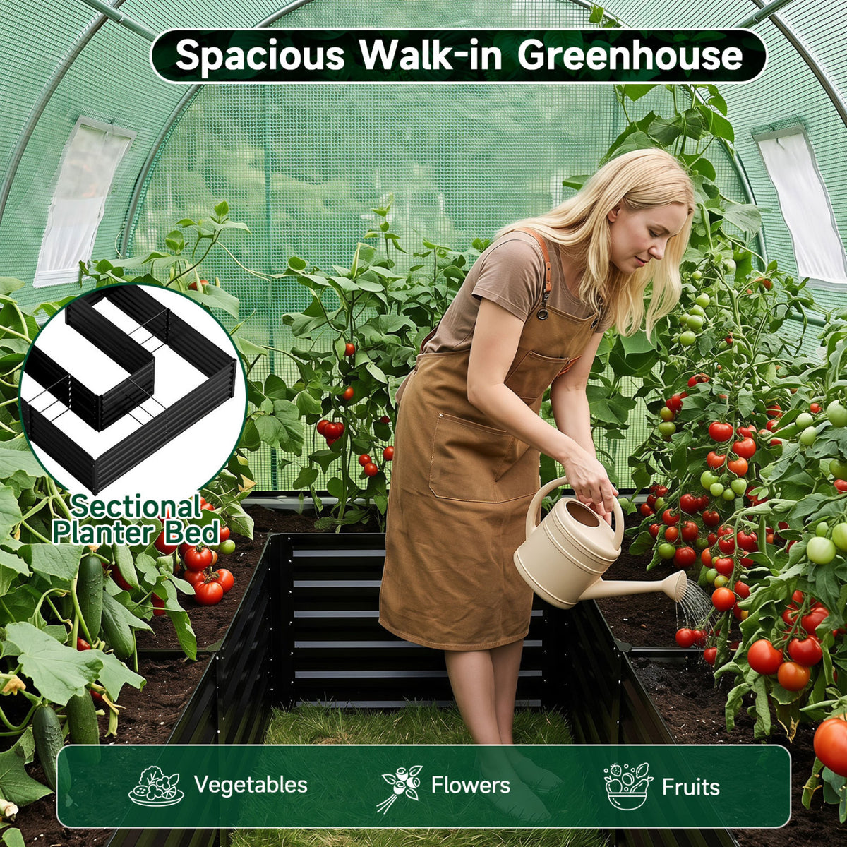 80 x 79 Inches Walk-in Greenhouse with Large Plant Bed