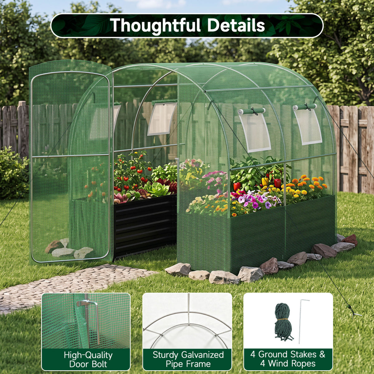 80 x 79 Inches Walk-in Greenhouse with Large Plant Bed