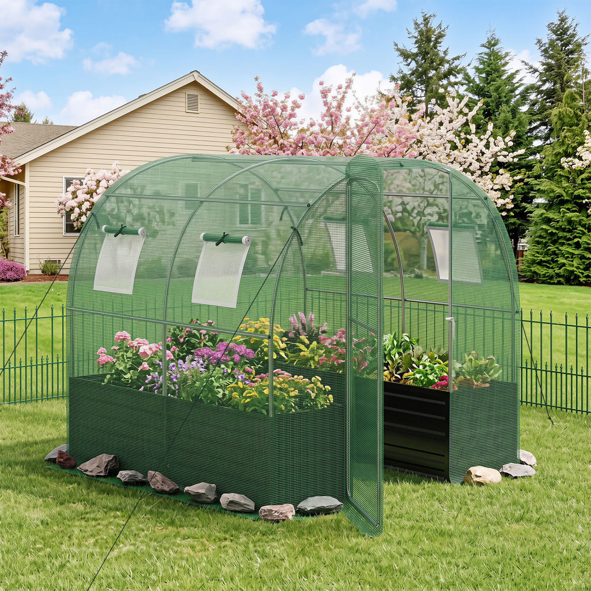 80 x 79 Inches Walk-in Greenhouse with Large Plant Bed