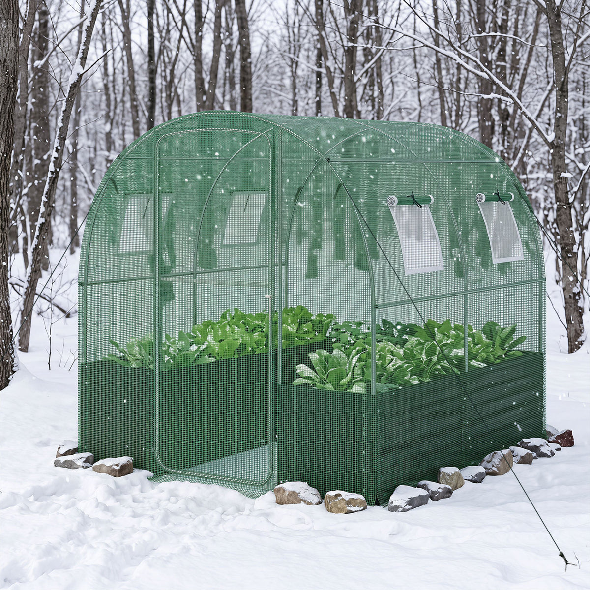 80 x 79 Inches Walk-in Greenhouse with Large Plant Bed