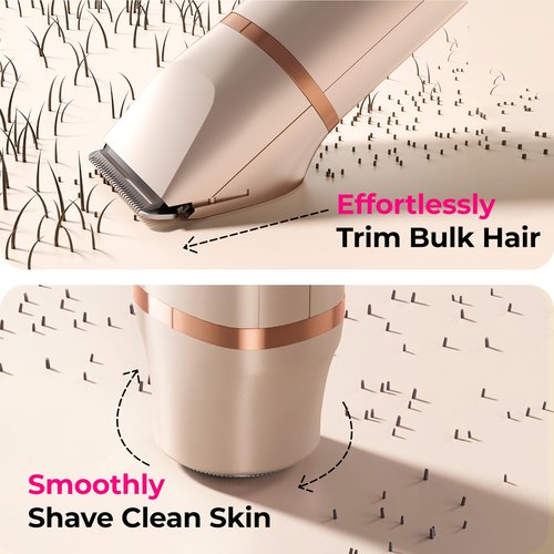 Bikini Trimmer for Women Pubic Hair: 2 in 1 Electric Razors for Women - IPX7 Waterproof Lady Shaver for Travel & Home Use (Gold)