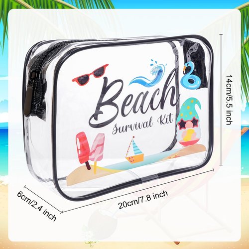 SUMERSHA 4Pcs Beach Clear Makeup Bags for Women Summer Beach Survival Kit Cosmetic Bags Waterproof PVC Toiletry Bags Portable Seaside Travel Pouch with Zipper for Lady Girls Summer Travel Vacation
