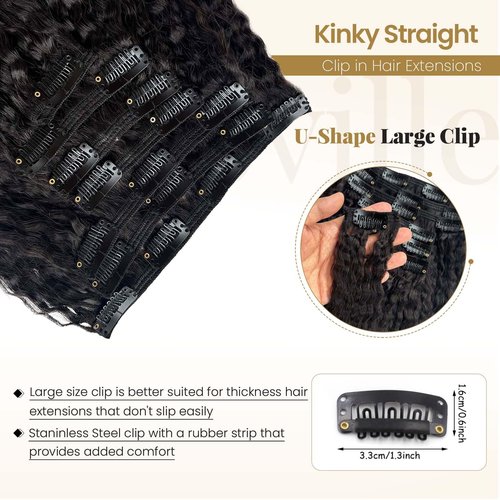 Kinky Straight Clip in Hair Extensions 120Gram Brazilian Virgin Kinky Clip in Human Hair Extensions for Black Women Full Head Natural Black #1b Kinky Straight Clip ins 18 Inch