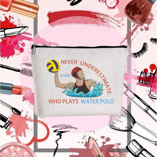 JEFBFBWE Water Polo Makeup Bag,Never Underestimate a Girl Who Plays Water Polo - a Ideal Gift for Beach Game, Poolside & Travel - Large Capacity Travel Toiletry Bag