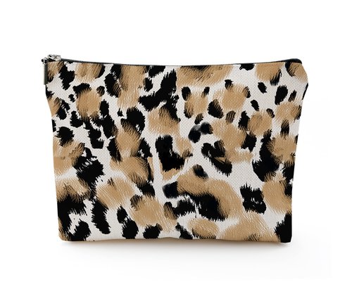 YUMQSEOS Makeup Bag Cosmetic Travel Makeup Bag Organizer Waterproof Makeup Pouch with Zipper Storage Cosmetic Pouch for Women 7x10in - Abstract Leopard Print