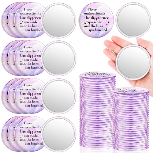 Tradder 48 Pcs 2.76 Inch Inspirational Compact Mirror Bulk Quinceanera Employee Appreciation Gifts Round Makeup Glass Purse Pocket Mirror Awesome Beautiful for Women Mother's Day Coworker Nurse