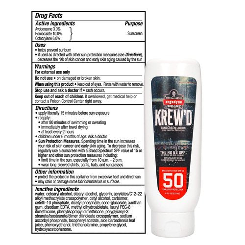 Ergodyne KREW'D 6351 Sunscreen Lotion, Broad Spectrum, SPF 50, 8 oz