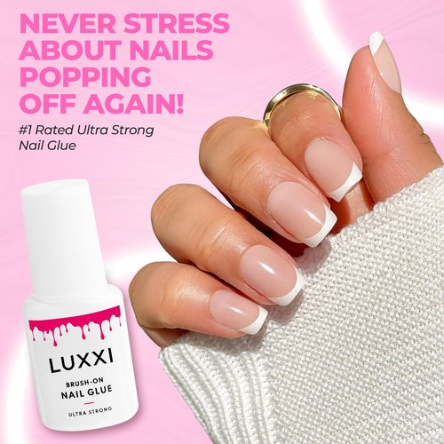 LUXXI Super Strong Brush On Nail Glue for Press On Nails | Best Extra Strength Nail Glue for Long Lasting Extended Wear for Press-Ons, Nail Tips & Acrylic Nails