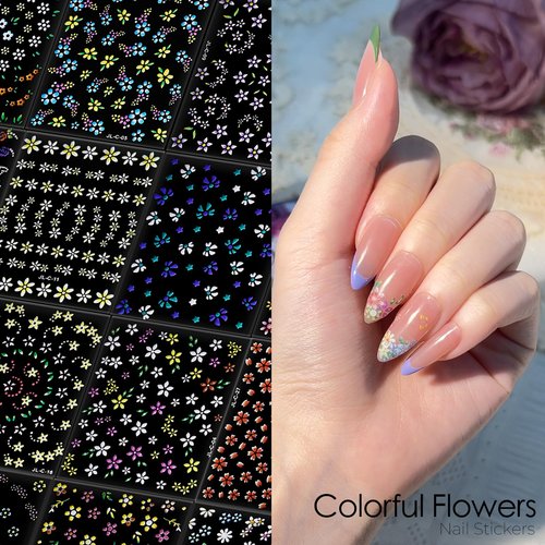 60 Sheets Floral Nail Stickers Dopamine Bloom 3D Self Adhesive Nail Art Decals for Women Girls, Cute Daisy Heart Flower Designs, Nail Art Supplies Manicure Salon DIY Decoration Accessories